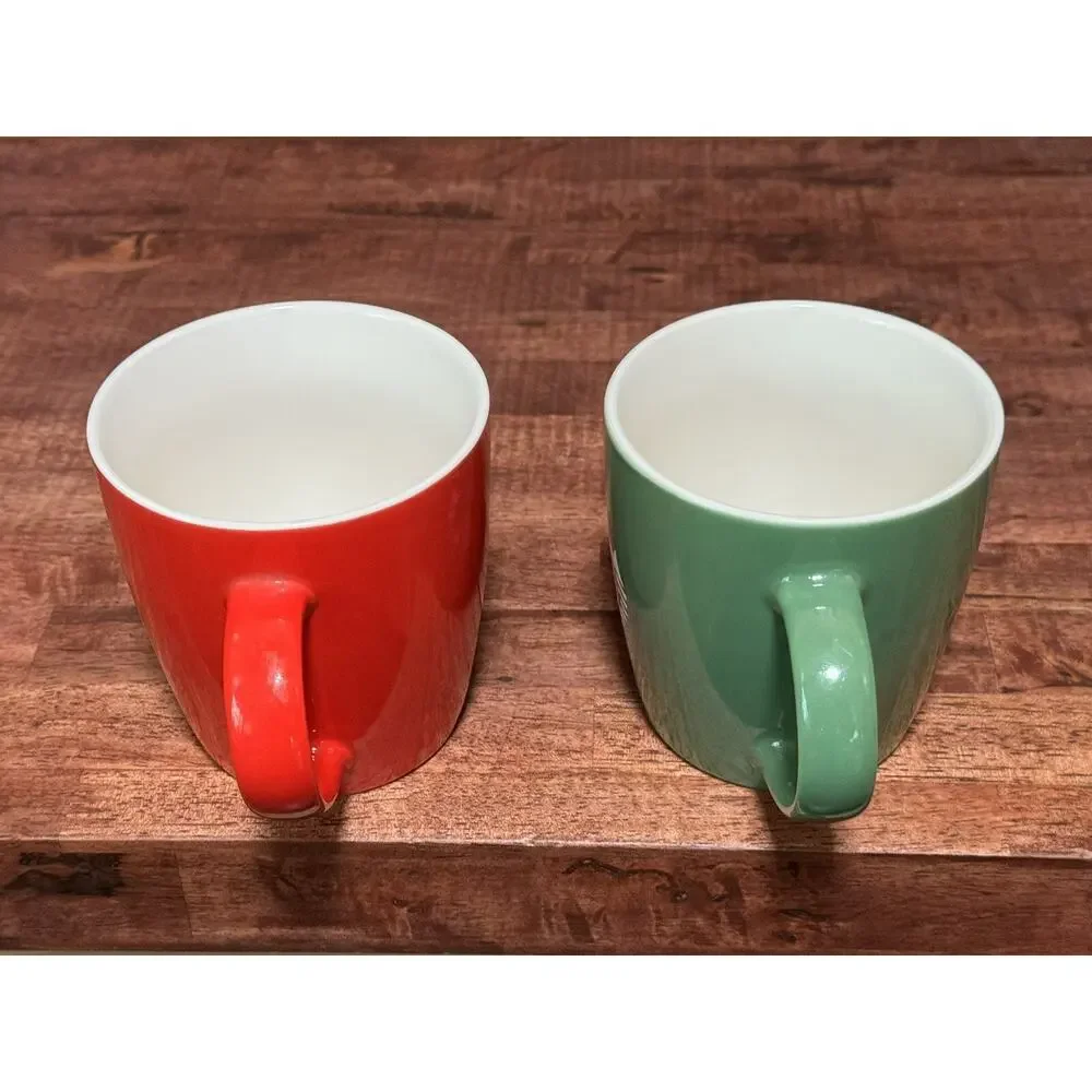 Lot of 2 Starbucks 2021 12 Floz Mugs Green & Red